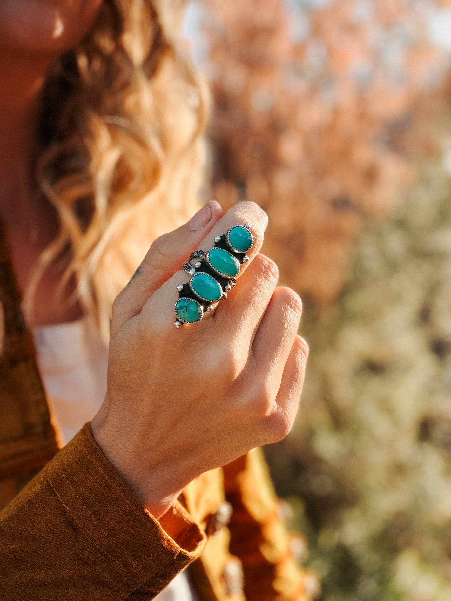 Cairn Ring in Carico Lake Turquoise (Size 6.75) - Golden Road Crafted