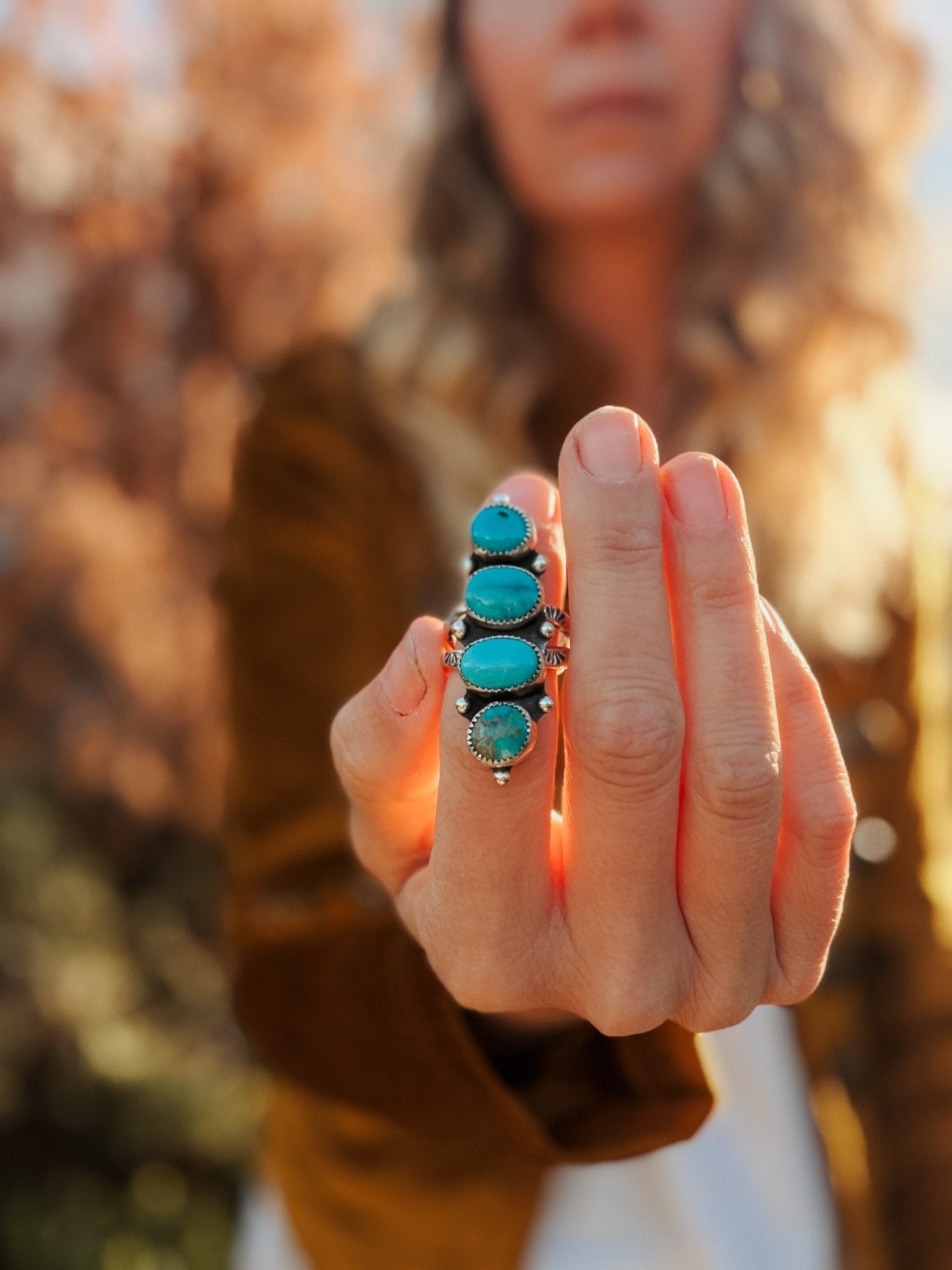 Cairn Ring in Carico Lake Turquoise (Size 8) - Golden Road Crafted