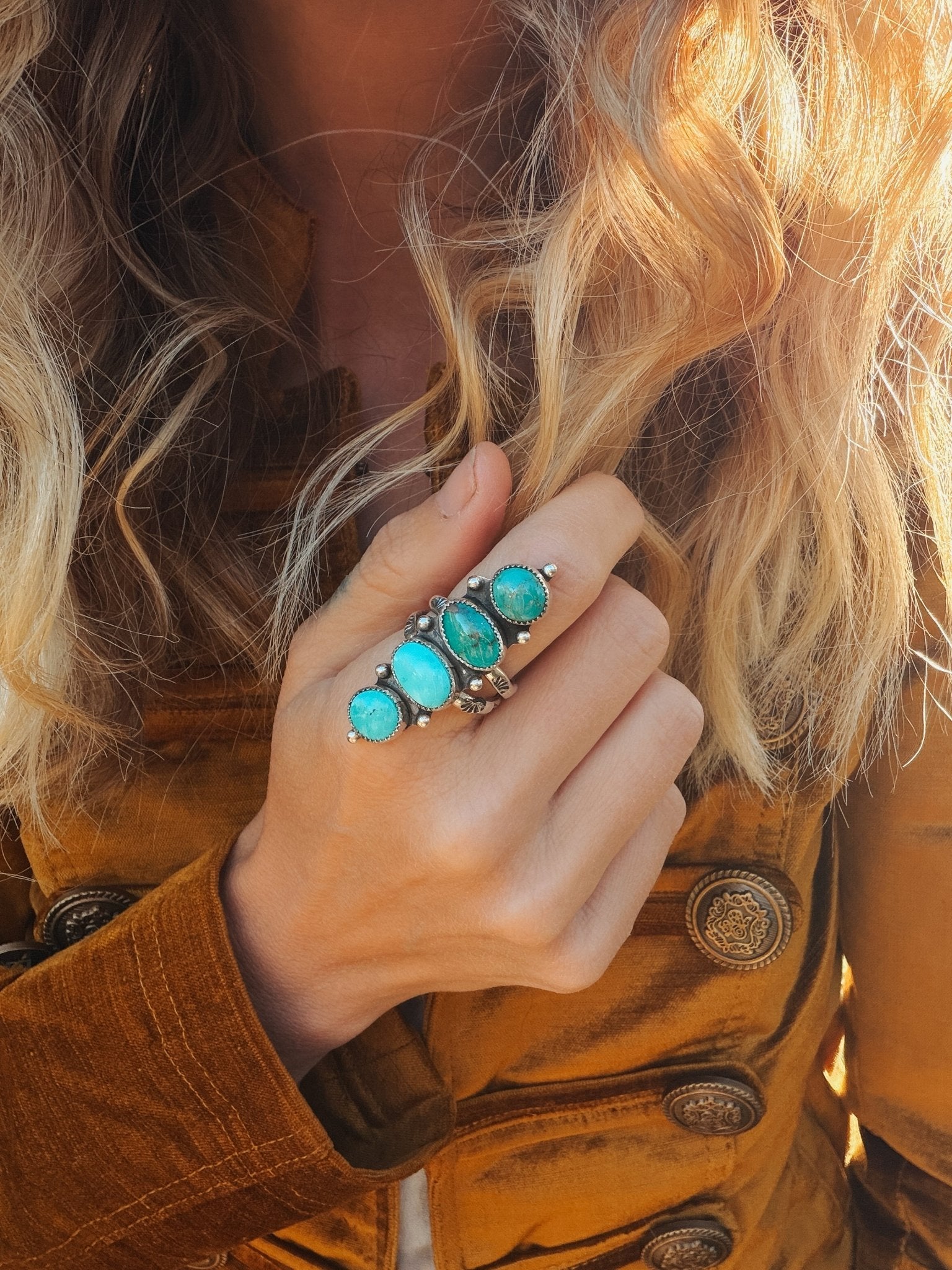Cairn Ring in Carico Lake Turquoise (Size 9) - Golden Road Crafted