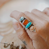 Cairn Ring in Golden Hills, Egyptian Turquoise, Red Kyanite, & Pink Opal (Size 9) - Golden Road Crafted