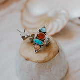 Cairn Ring in Golden Hills, Egyptian Turquoise, Red Kyanite, & Pink Opal (Size 9) - Golden Road Crafted