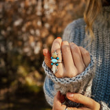Cairn Ring in Golden Hills Turquoise, Ethiopian Opal, & Moonstone (Size 7) - Golden Road Crafted