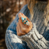 Cairn Ring in Golden Hills Turquoise, Ethiopian Opal, & Moonstone (Size 7.5) - Golden Road Crafted