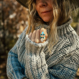 Cairn Ring in Golden Hills Turquoise, Ethiopian Opal, & Moonstone (Size 7.5) - Golden Road Crafted