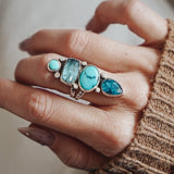 Cairn Ring in Kyanite & Hubei + Egyptian Turquoise (Size 8) - Golden Road Crafted