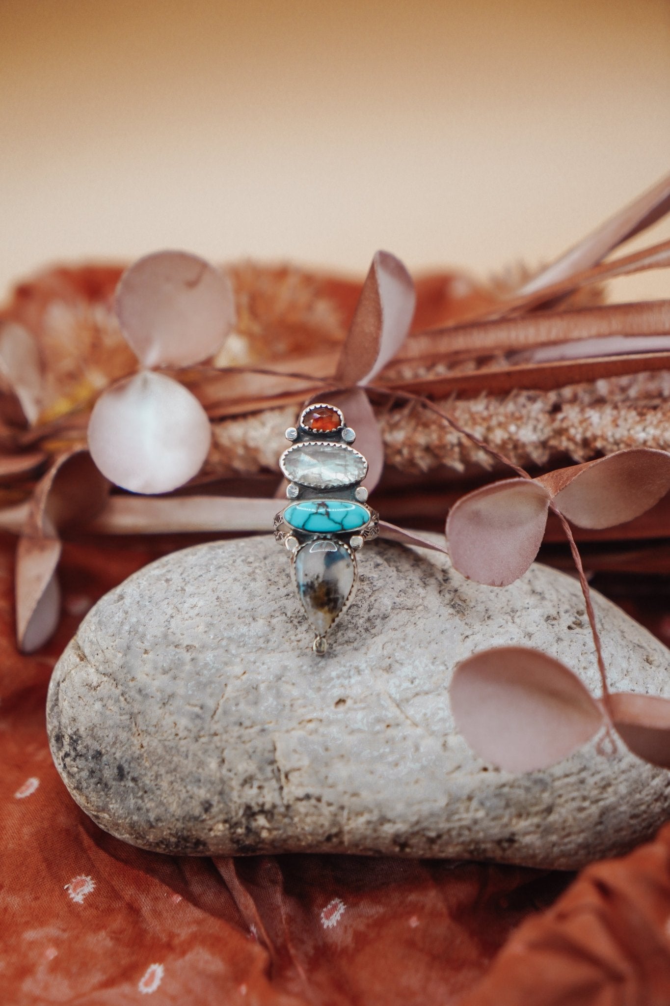Cairn Ring in Kyanite, Scenic Agate & Egyptian Turquoise (Size 8.5) - Golden Road Crafted