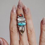 Cairn Ring in Kyanite, Scenic Agate & Egyptian Turquoise (Size 8.5) - Golden Road Crafted