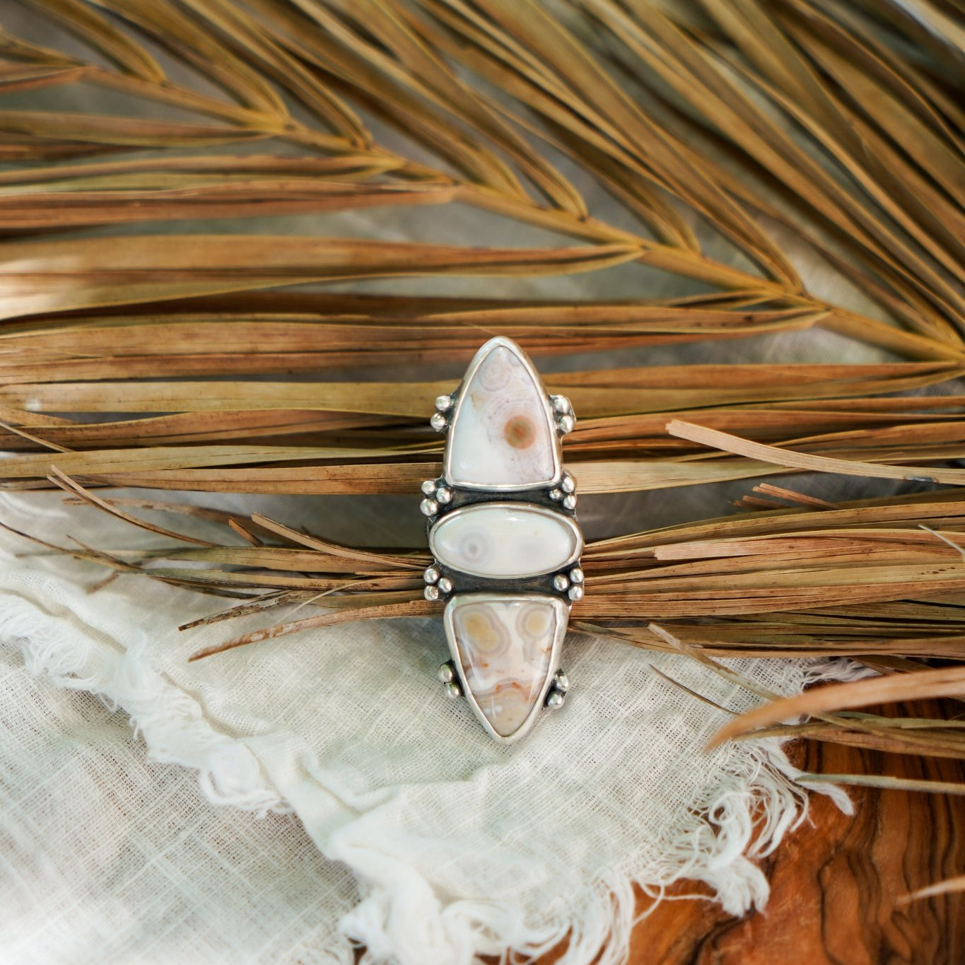 Cairn Ring in Ocean Jasper (Size 7) - Golden Road Crafted