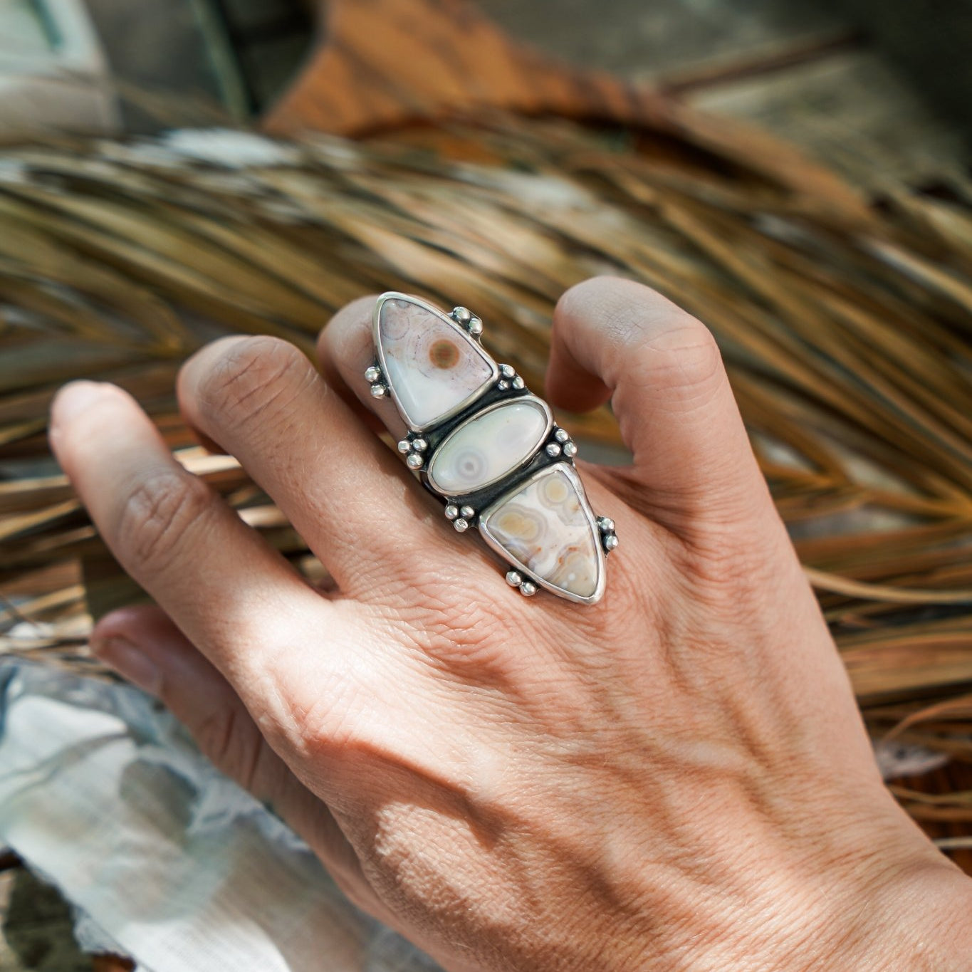 Cairn Ring in Ocean Jasper (Size 7) - Golden Road Crafted