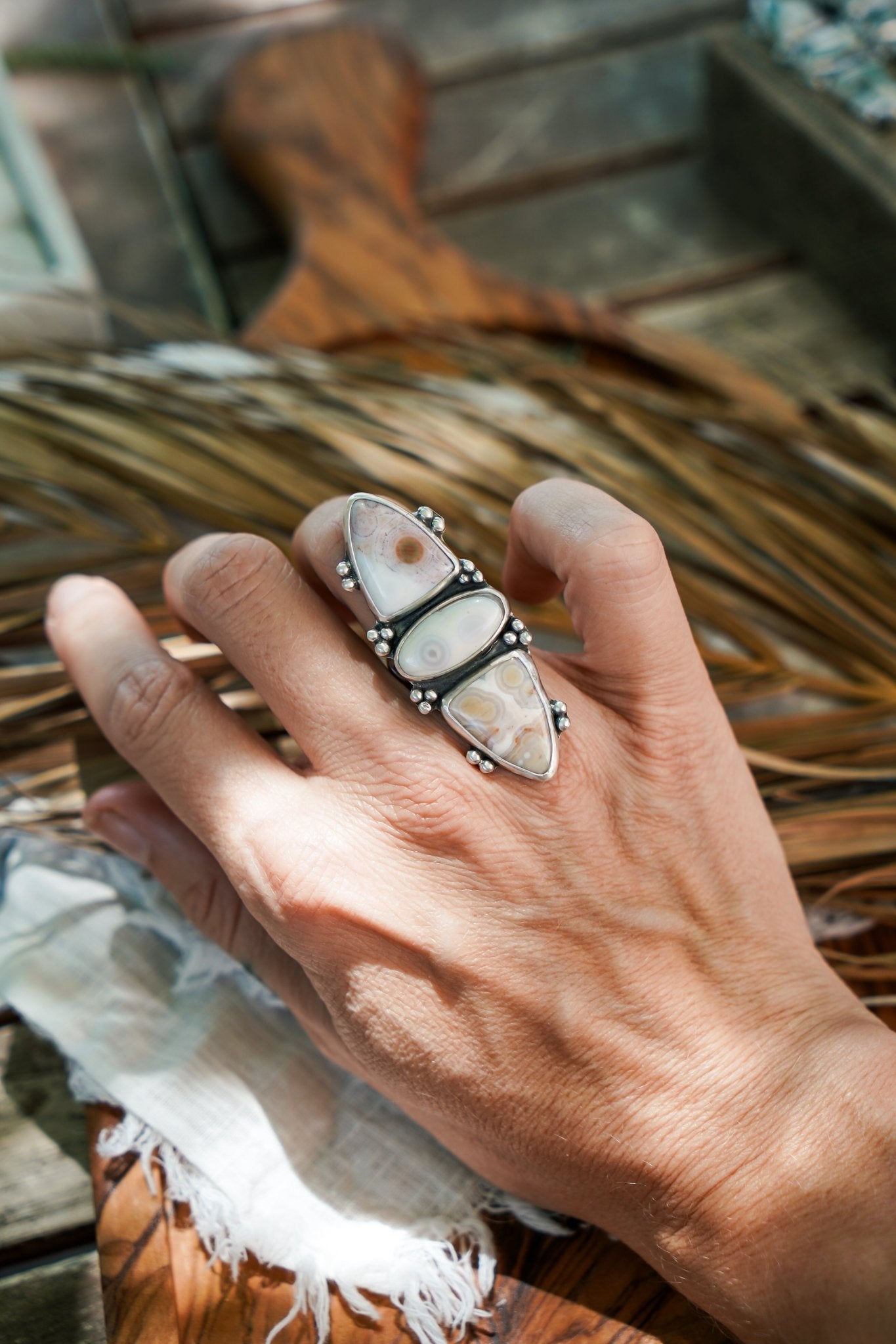 Cairn Ring in Ocean Jasper (Size 7) - Golden Road Crafted