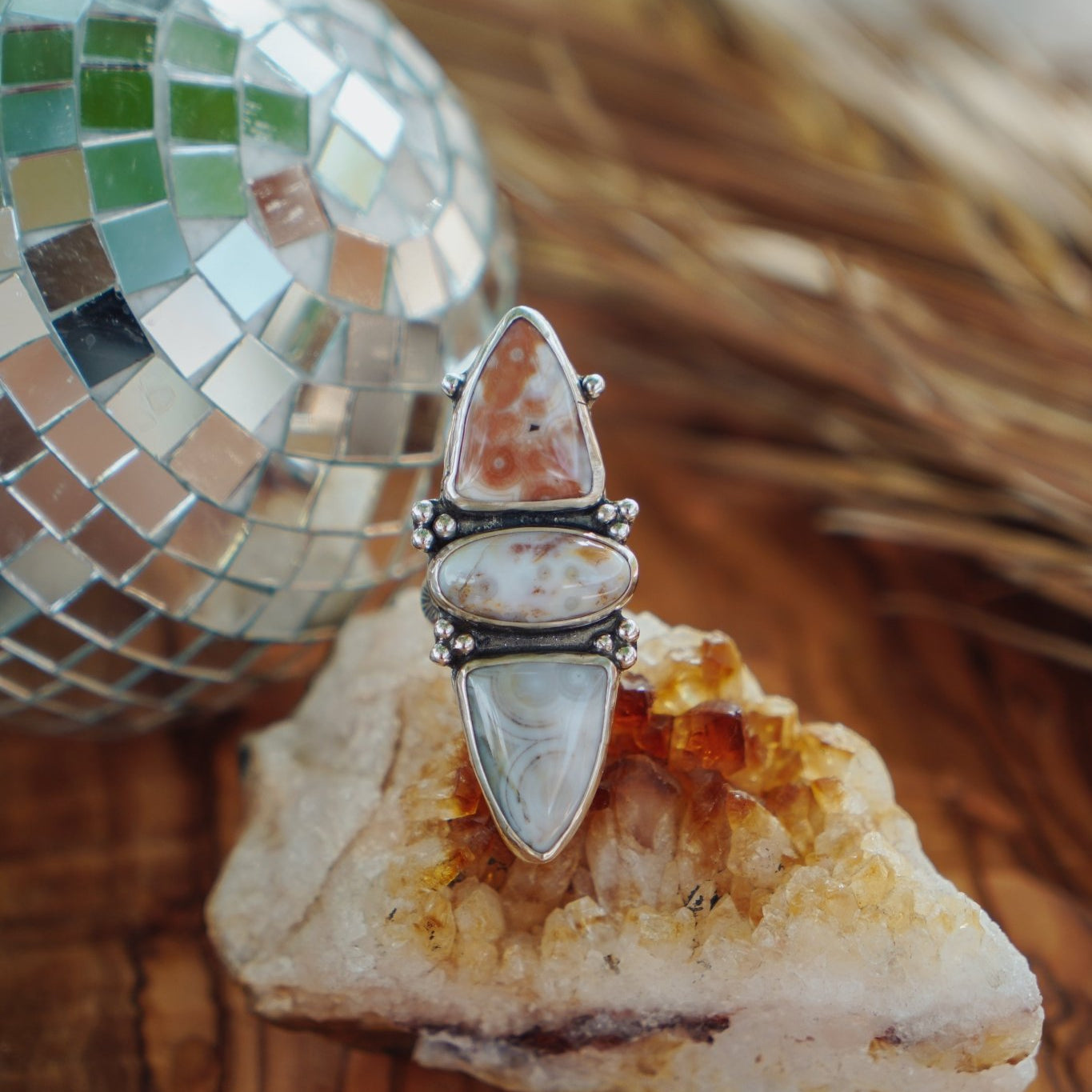 Cairn Ring in Ocean Jasper (Size 7) - Golden Road Crafted