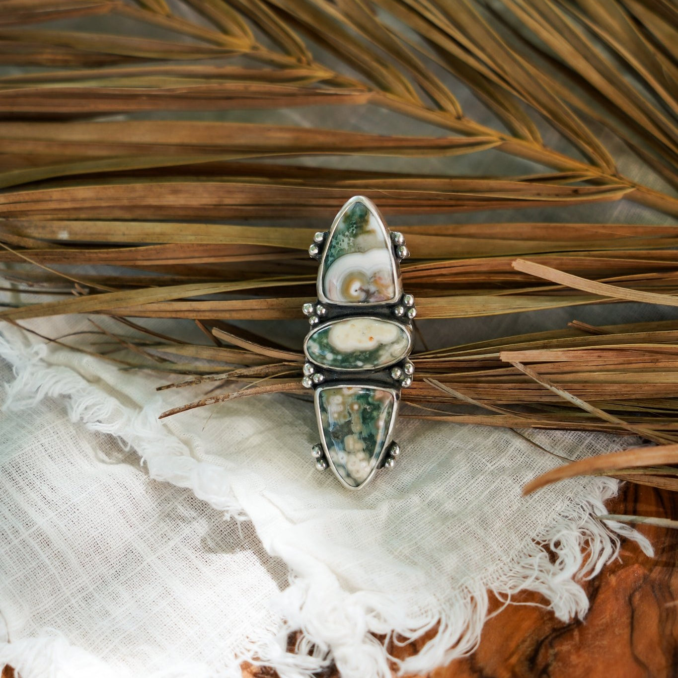 Cairn Ring in Ocean Jasper (Size 7.5) - Golden Road Crafted