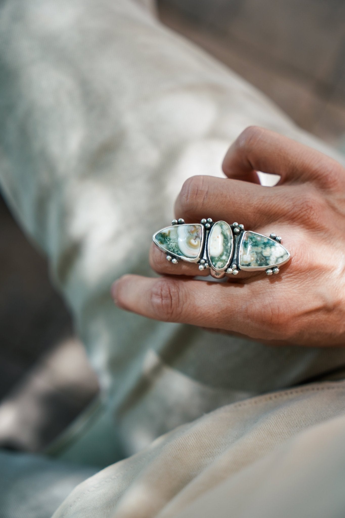 Cairn Ring in Ocean Jasper (Size 7.5) - Golden Road Crafted
