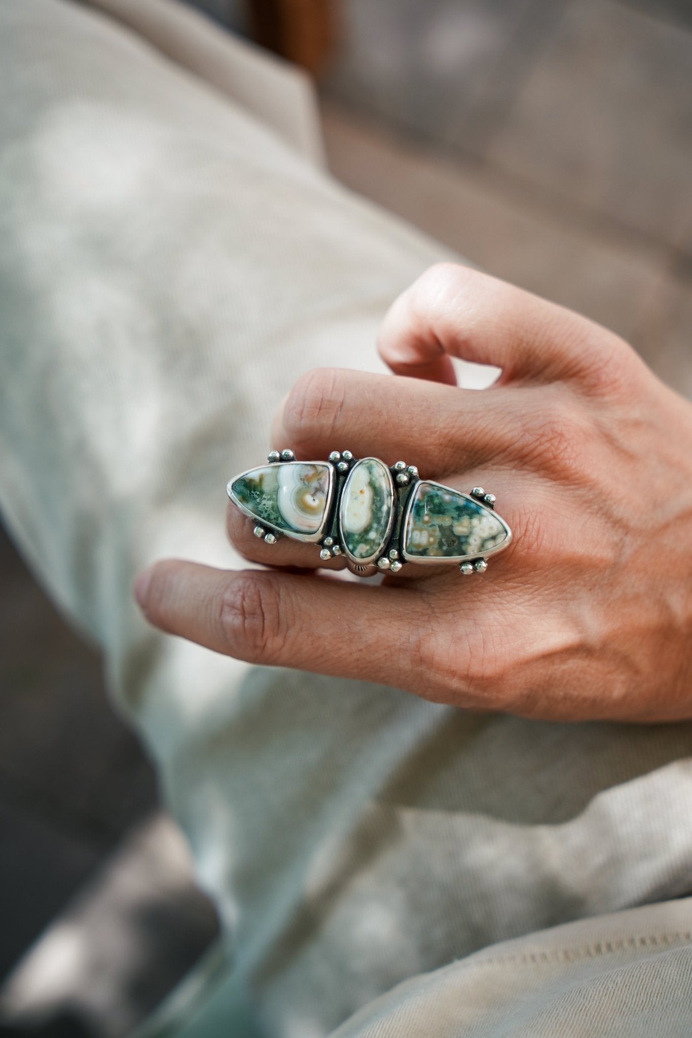 Cairn Ring in Ocean Jasper (Size 7.5) - Golden Road Crafted