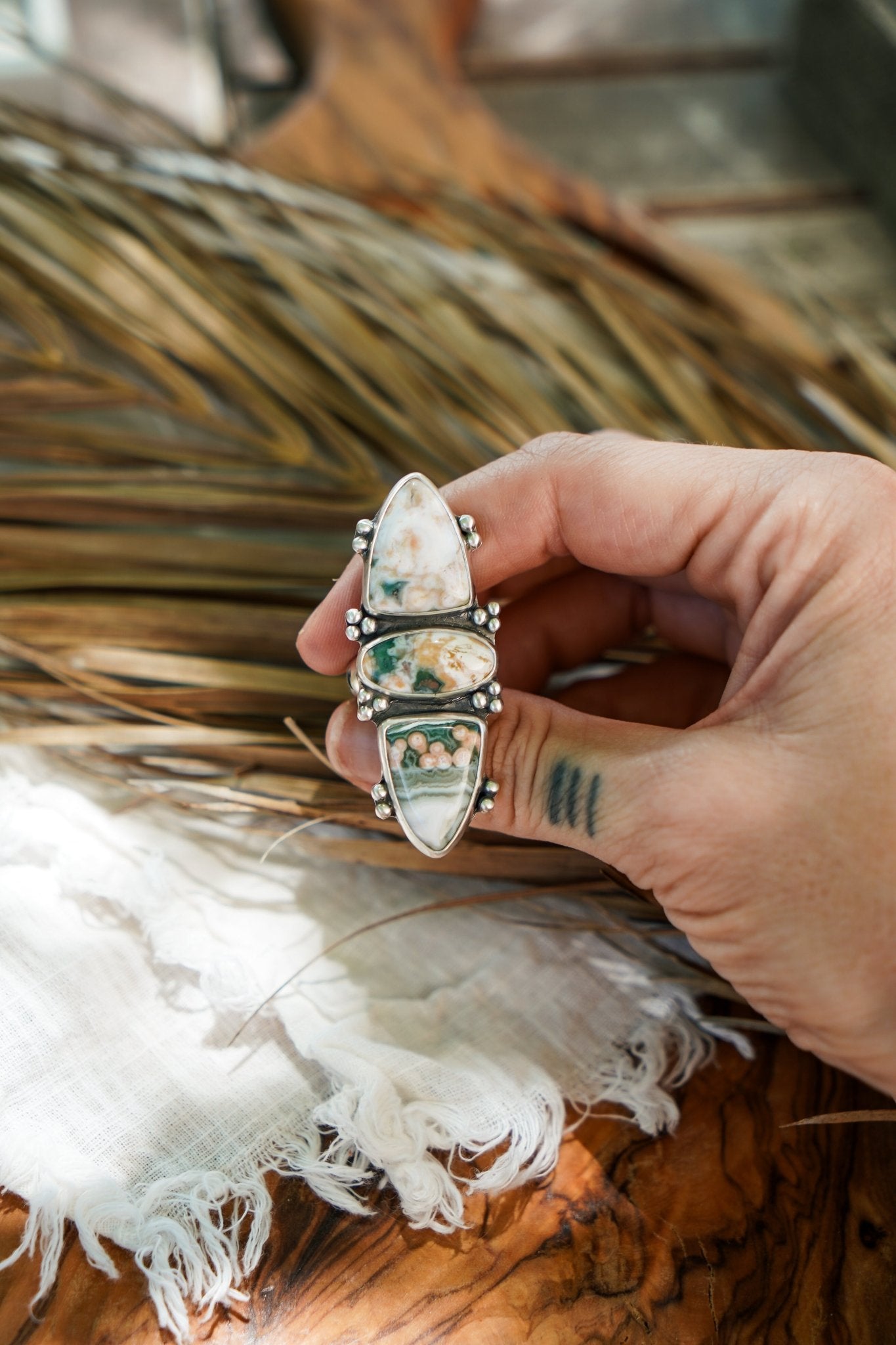 Cairn Ring in Ocean Jasper (Size 9) - Golden Road Crafted