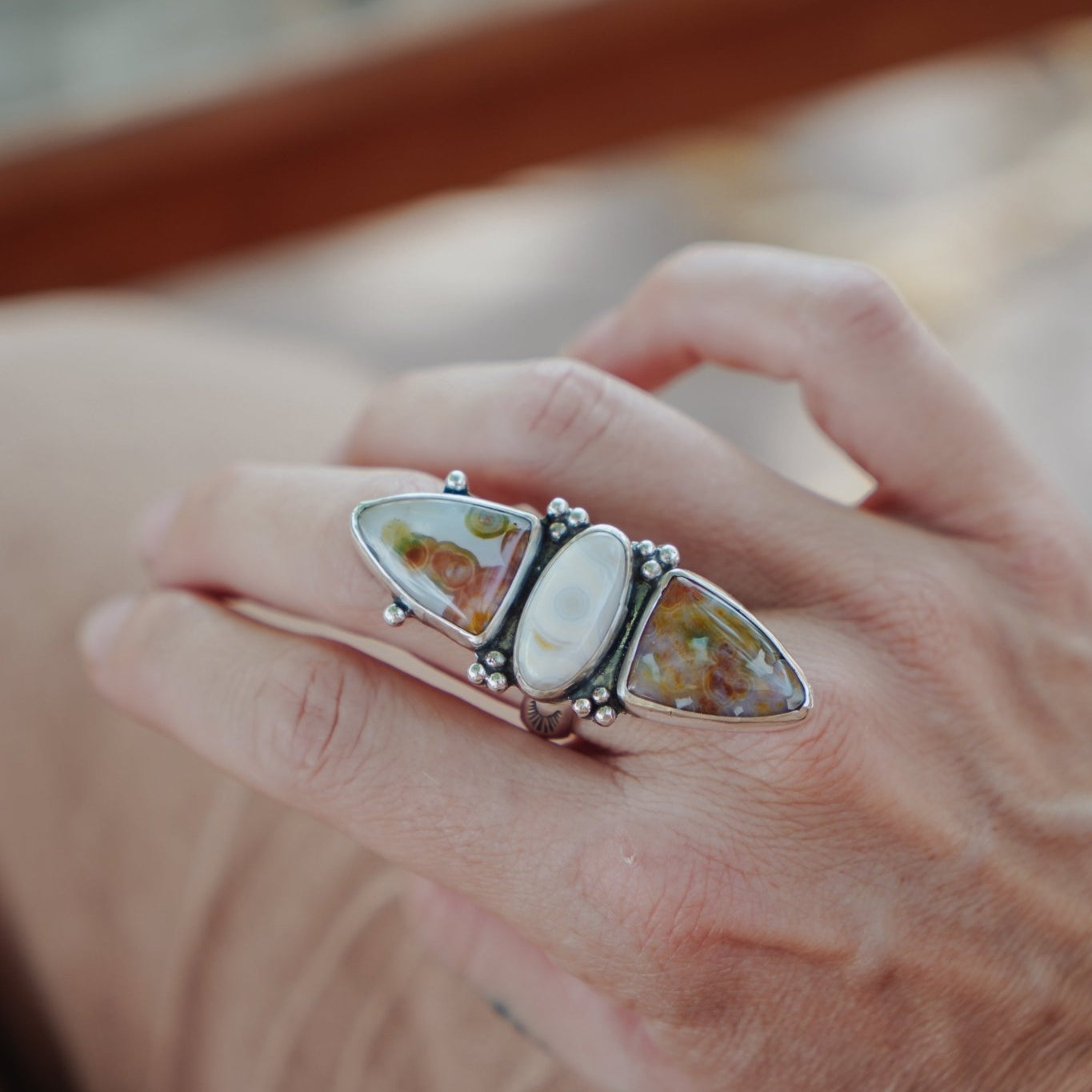 Cairn Ring in Ocean Jasper (Size 9) - Golden Road Crafted