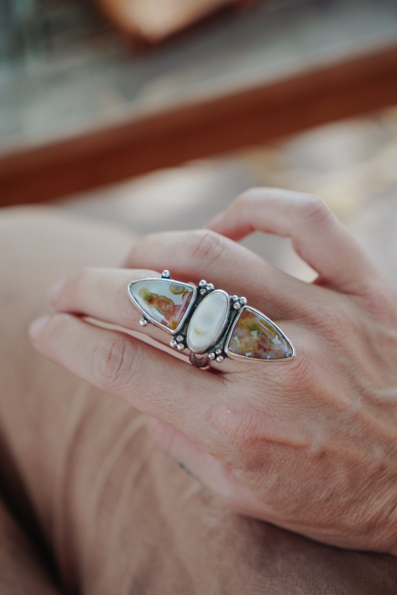 Cairn Ring in Ocean Jasper (Size 9) - Golden Road Crafted