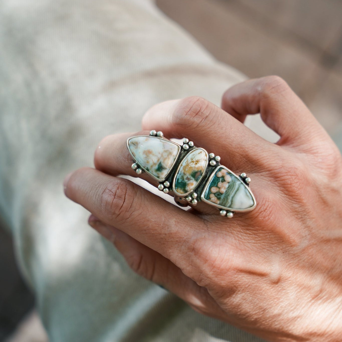 Cairn Ring in Ocean Jasper (Size 9) - Golden Road Crafted