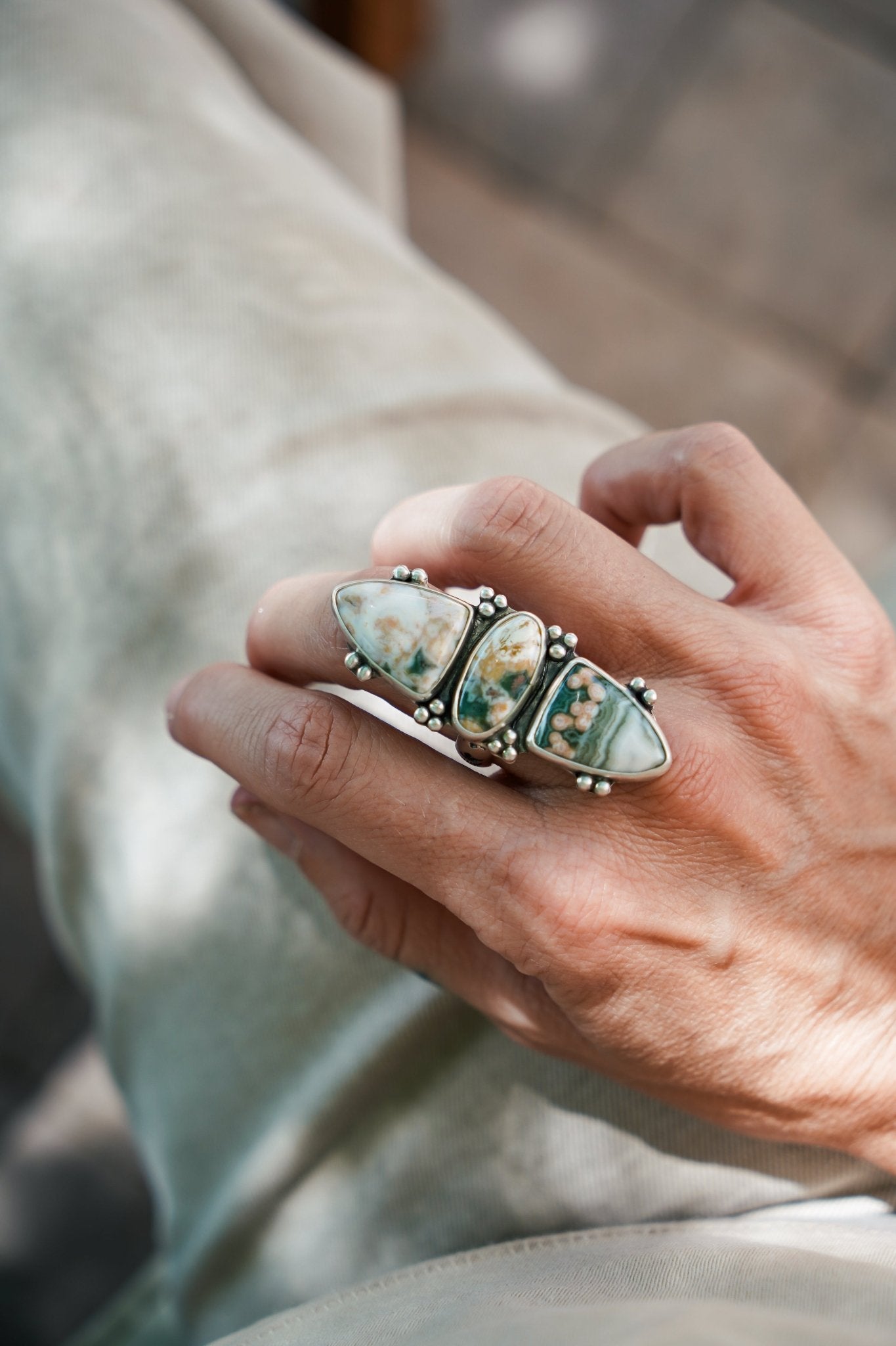 Cairn Ring in Ocean Jasper (Size 9) - Golden Road Crafted