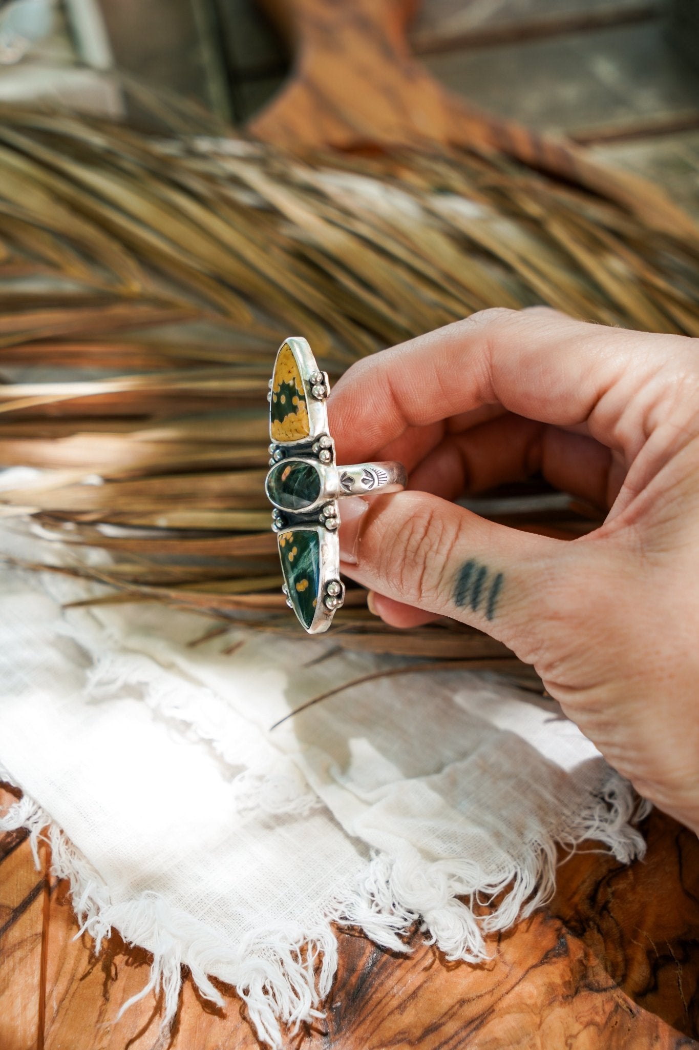 Cairn Ring in Ocean Jasper (Size 9) - Golden Road Crafted