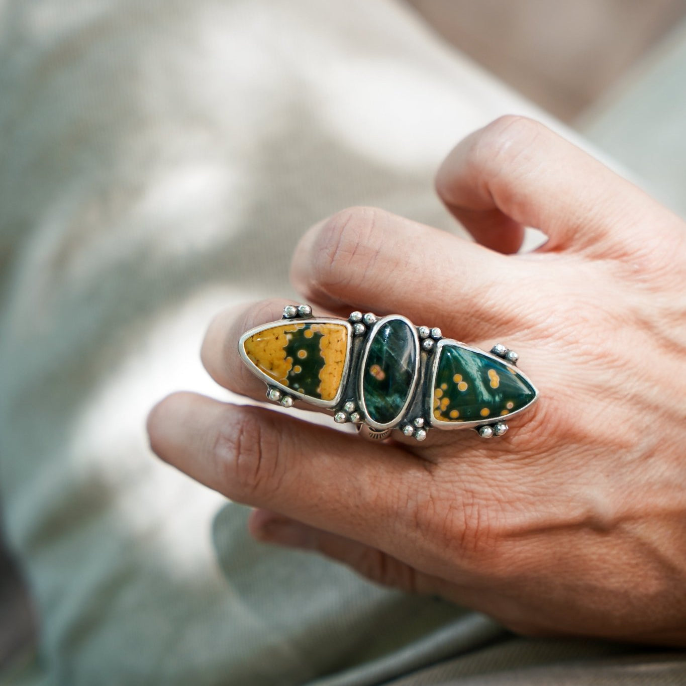 Cairn Ring in Ocean Jasper (Size 9) - Golden Road Crafted