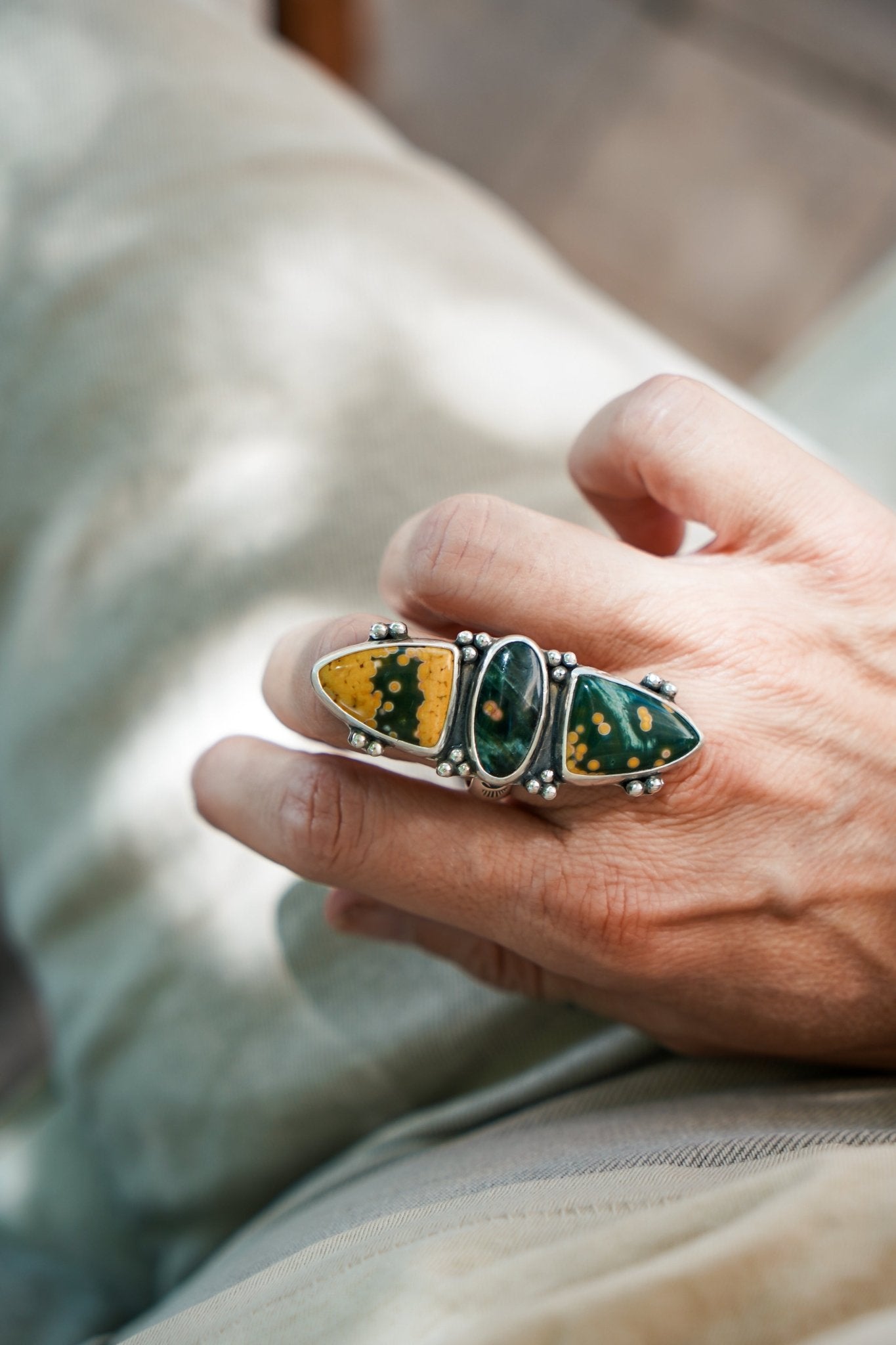 Cairn Ring in Ocean Jasper (Size 9) - Golden Road Crafted