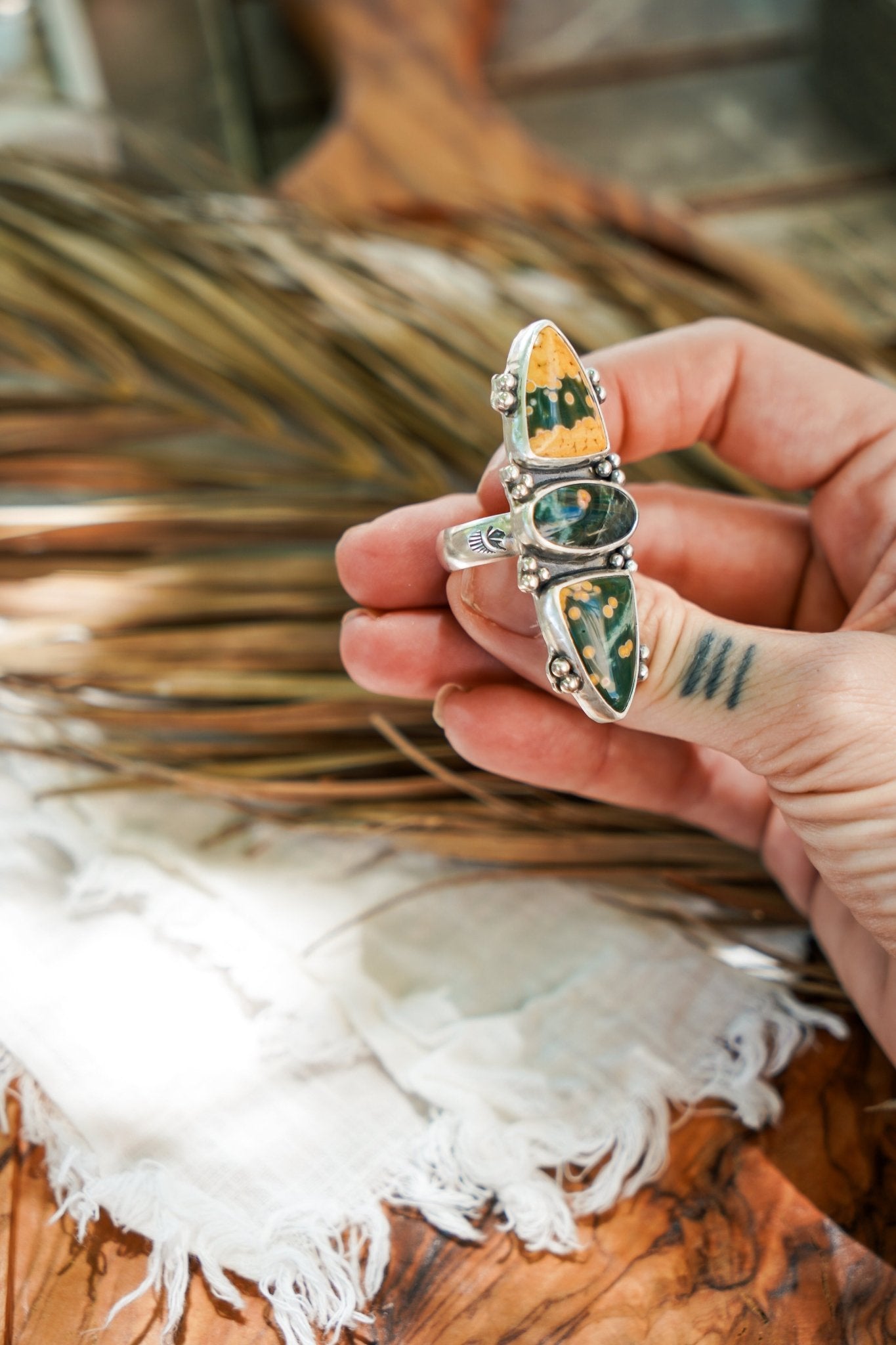 Cairn Ring in Ocean Jasper (Size 9) - Golden Road Crafted