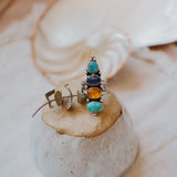 Cairn Ring in Sonoran Mtn, Blue Ridge, Blue Kyanite, & Amber (Size 7) - Golden Road Crafted