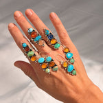 Cairn Ring in Sonoran Mtn, Blue Ridge, Blue Kyanite, & Amber (Size 7) - Golden Road Crafted