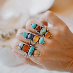 Cairn Ring in Sonoran Mtn, Blue Ridge, Blue Kyanite, & Amber (Size 7) - Golden Road Crafted