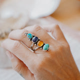 Cairn Ring in Sonoran Mtn, Blue Ridge, Blue Kyanite, & Amber (Size 7) - Golden Road Crafted
