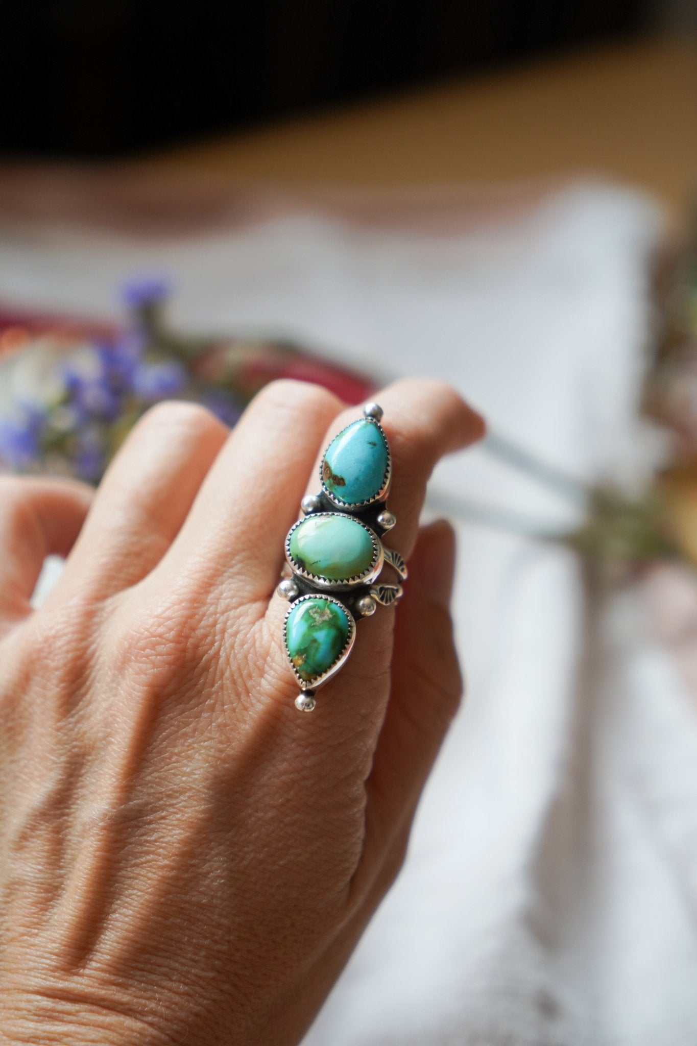 Cairn Ring in Sonoran Mtn Turquoise (Size 7.5) - Golden Road Crafted