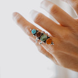 Cairn Ring in Verde Valley, Blue Ridge, Red Kyanite, & Amber (Size 8) - Golden Road Crafted