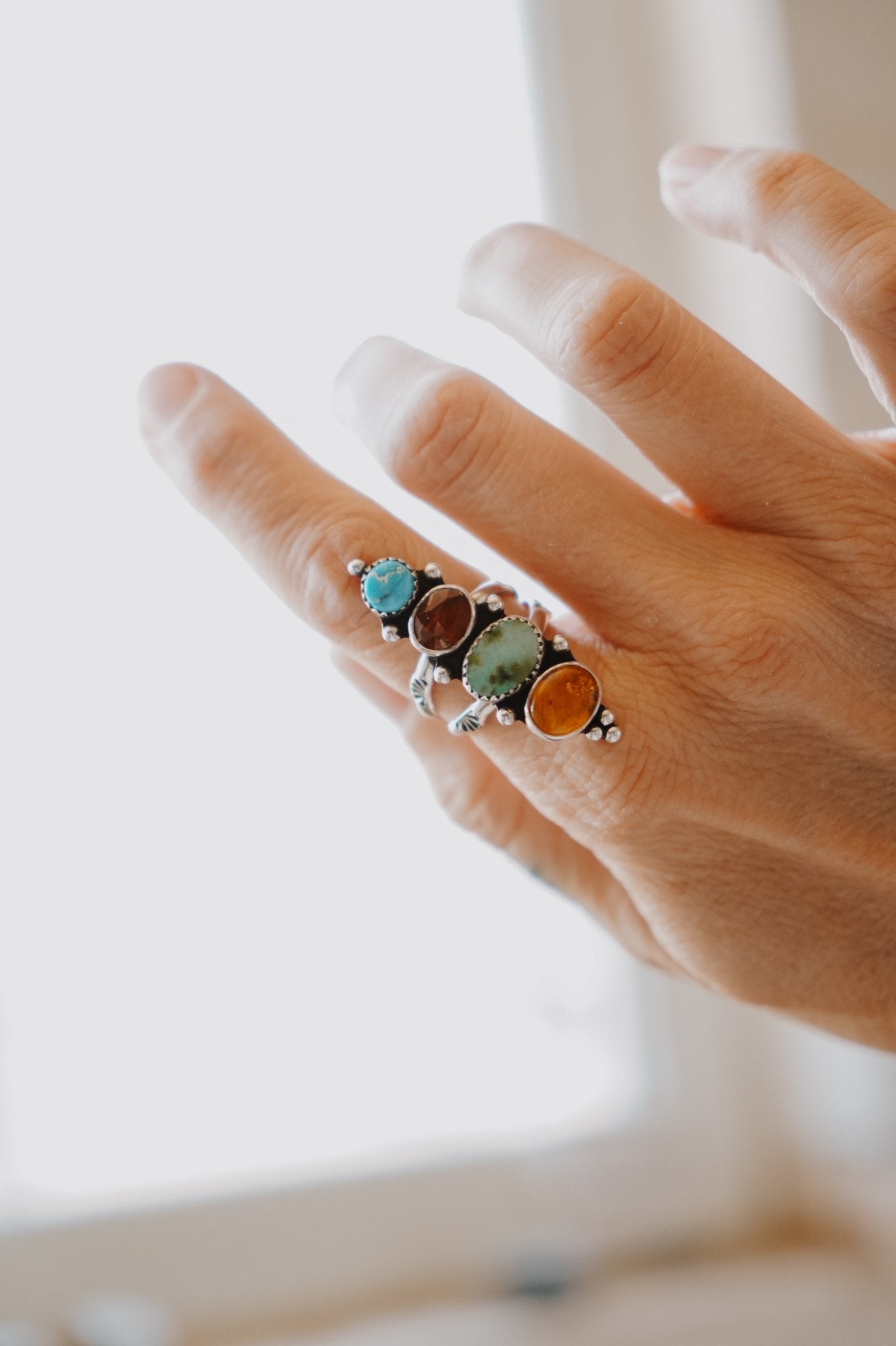 Cairn Ring in Verde Valley, Blue Ridge, Red Kyanite, & Amber (Size 8) - Golden Road Crafted