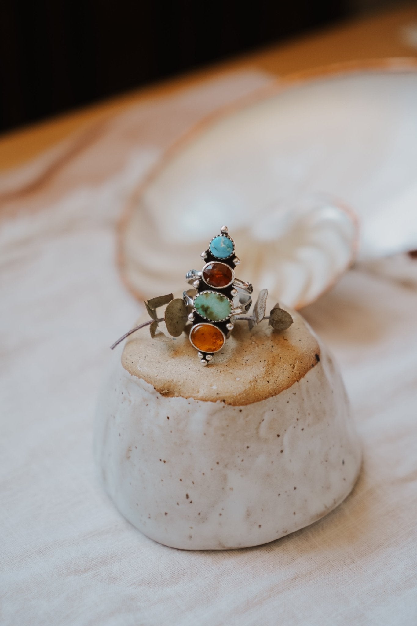 Cairn Ring in Verde Valley, Blue Ridge, Red Kyanite, & Amber (Size 8) - Golden Road Crafted