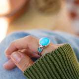 Campitos Turquoise Ring with Lone Mtn Turquoise (Size 8.5) - Golden Road Crafted