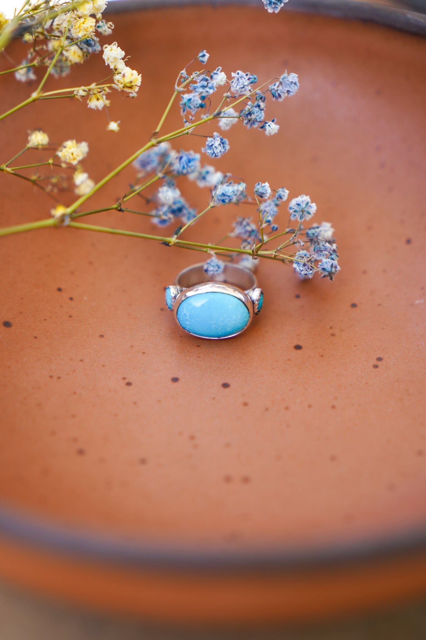 Campitos Turquoise Ring with Lone Mtn Turquoise (Size 8.5) - Golden Road Crafted