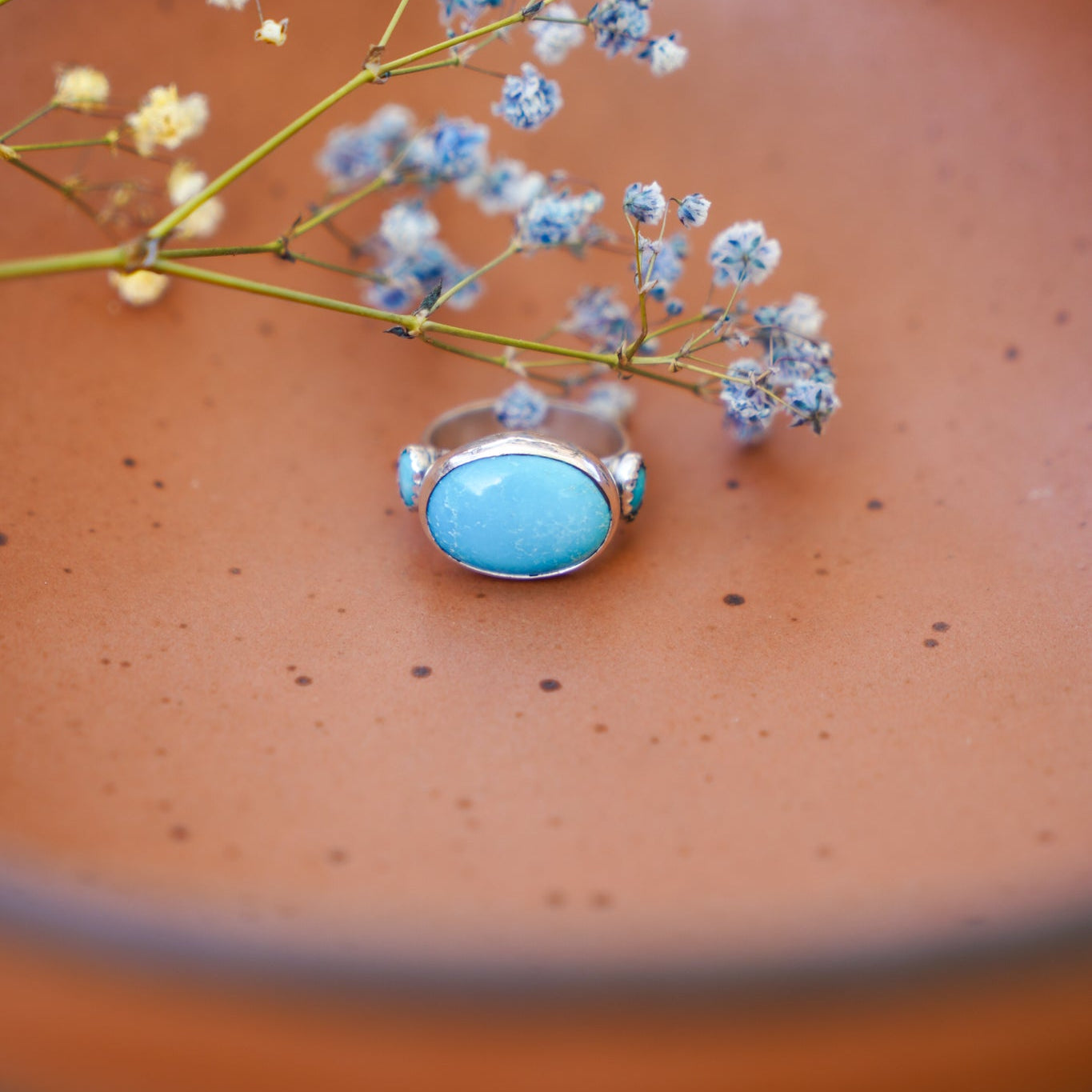 Campitos Turquoise Ring with Lone Mtn Turquoise (Size 8.5) - Golden Road Crafted