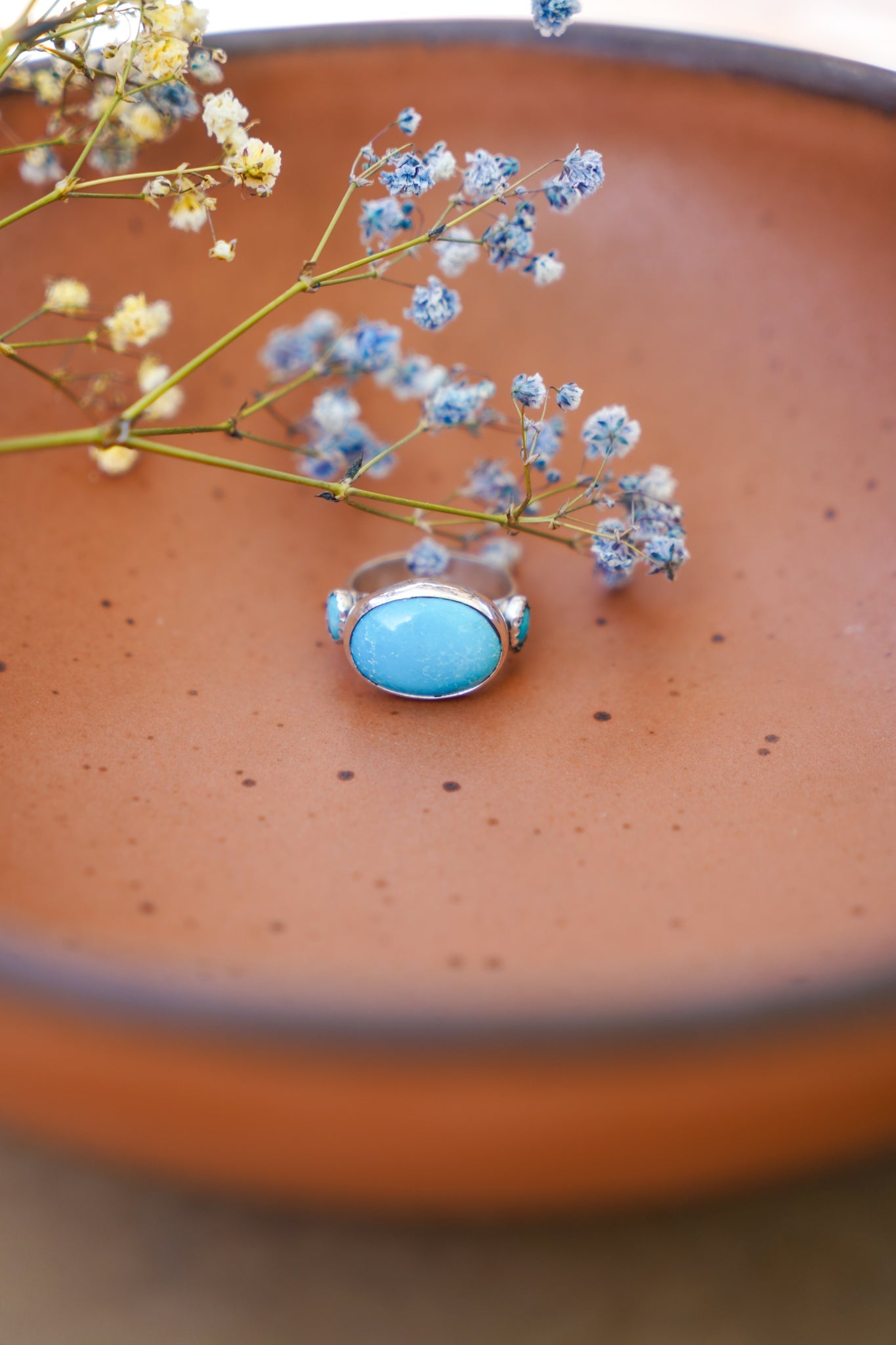 Campitos Turquoise Ring with Lone Mtn Turquoise (Size 8.5) - Golden Road Crafted