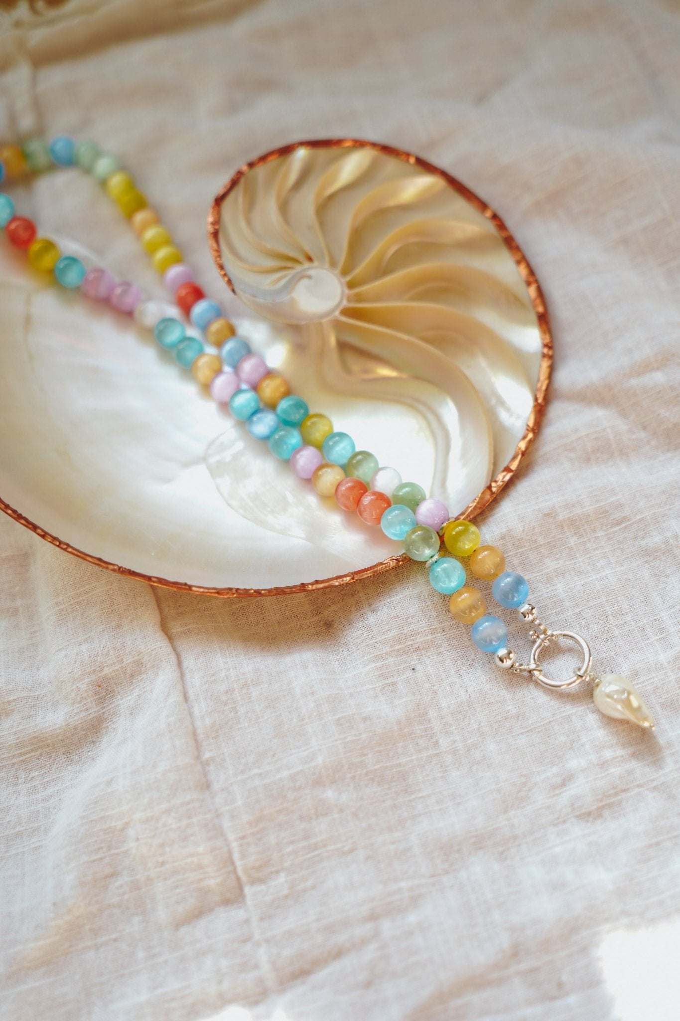 Charm Keeper in Selenite with Pearl Charm - Golden Road Crafted
