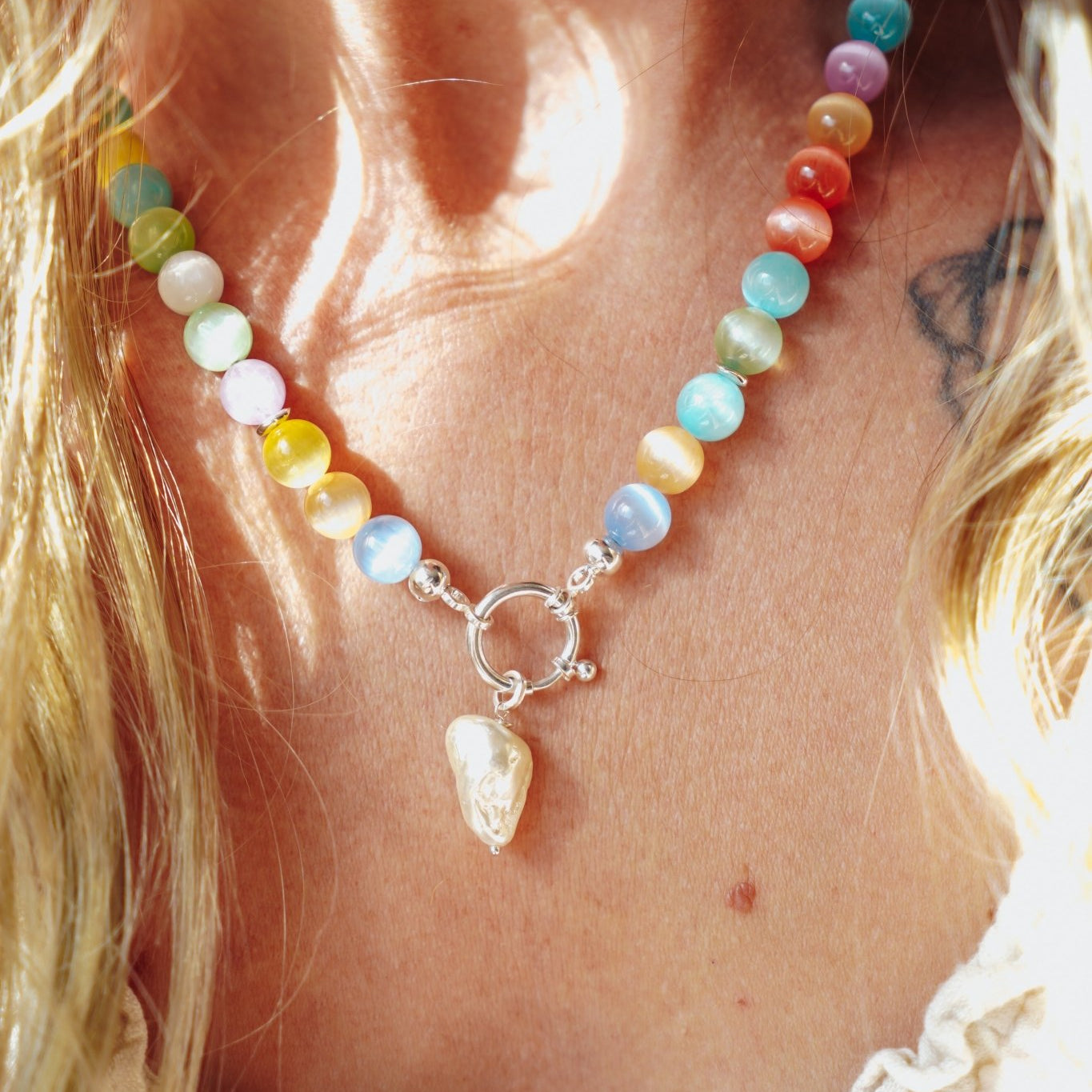 Charm Keeper in Selenite with Pearl Charm - Golden Road Crafted