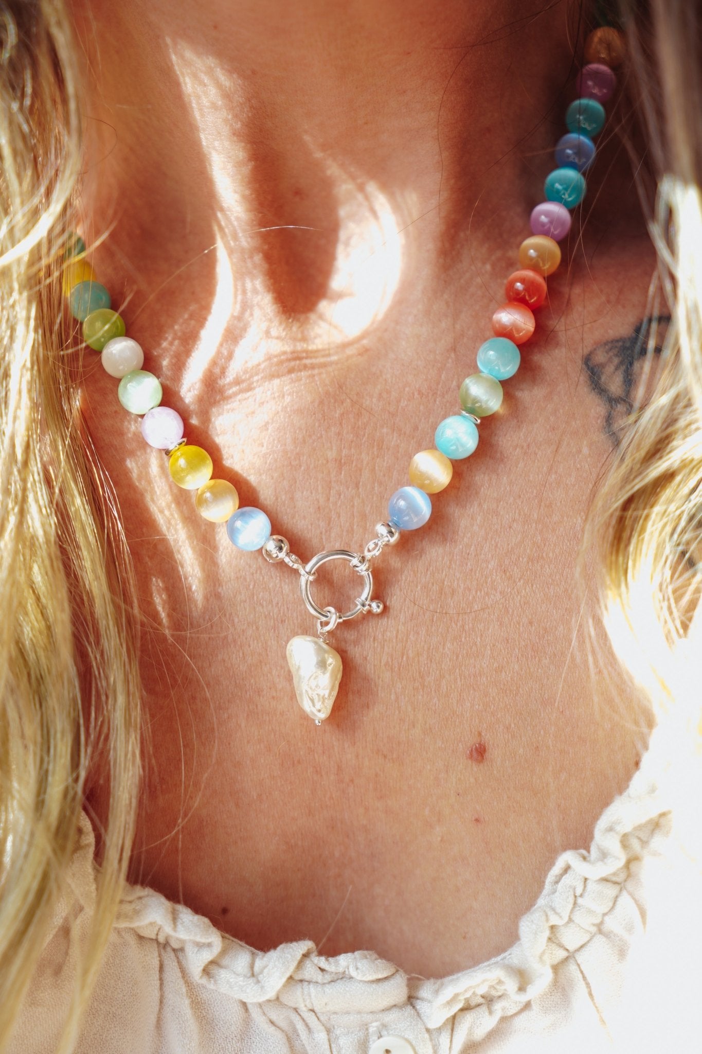 Charm Keeper in Selenite with Pearl Charm - Golden Road Crafted