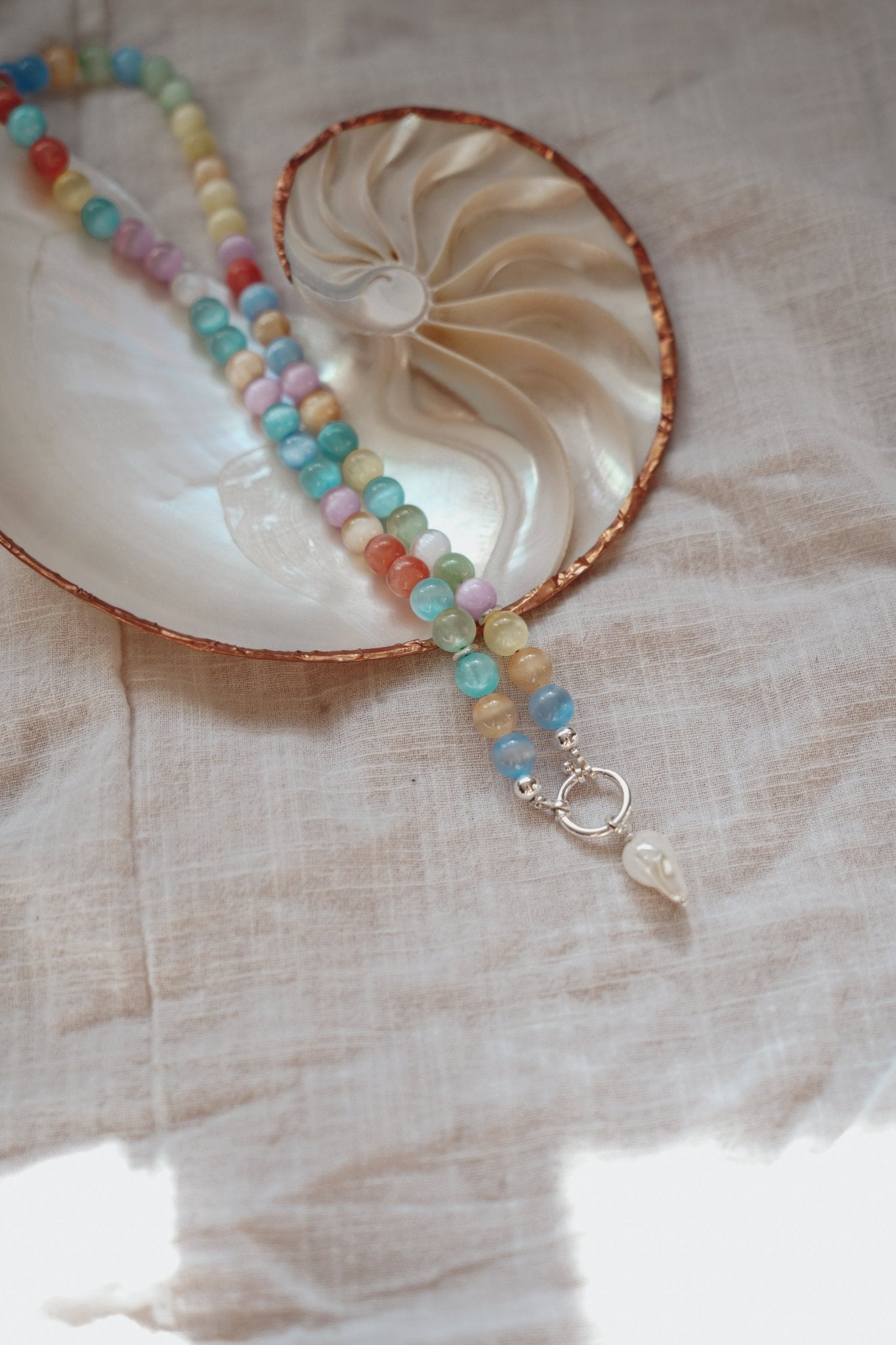 Charm Keeper in Selenite with Pearl Charm - Golden Road Crafted