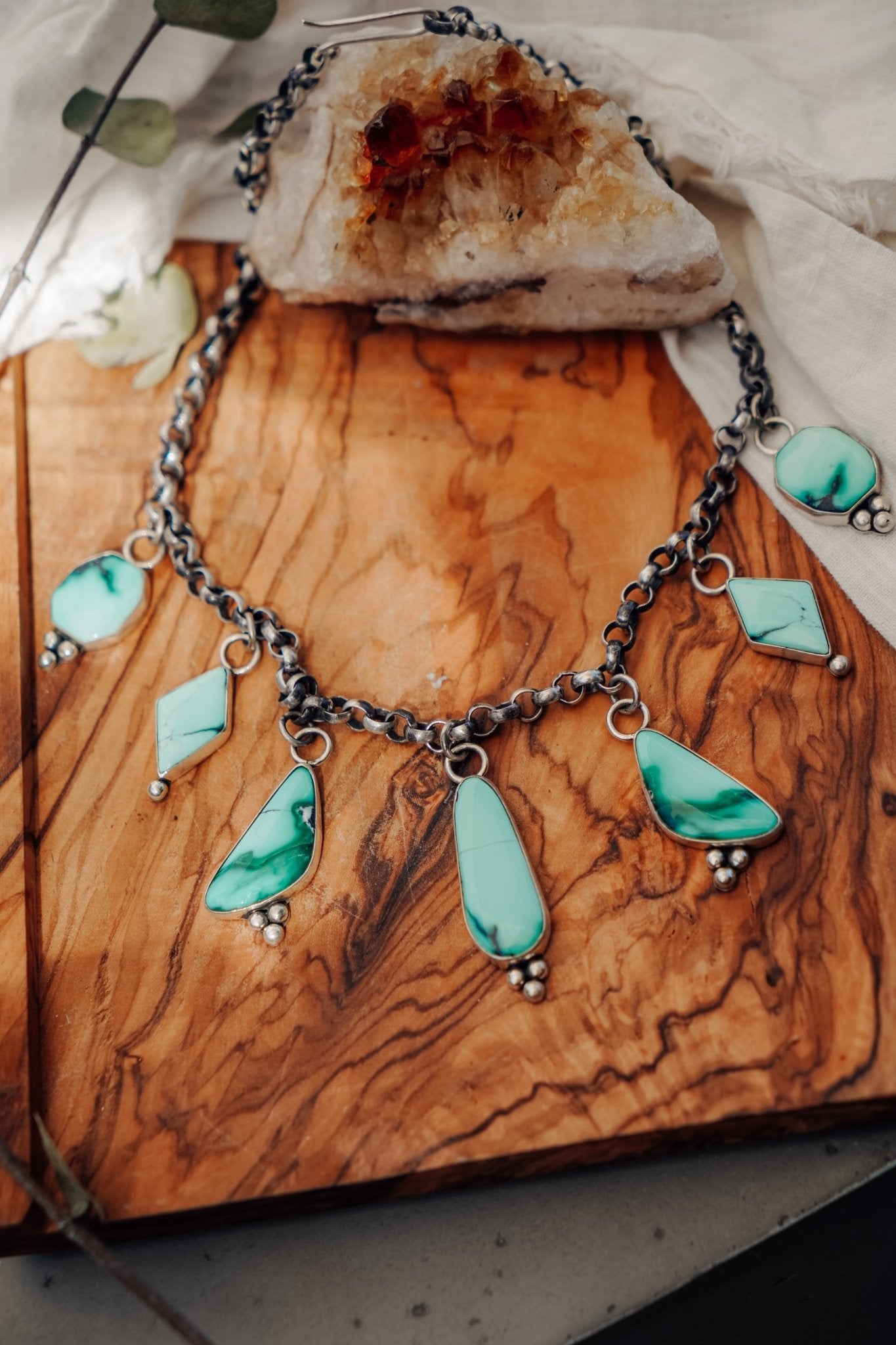 Charm Necklace in Emerald Rose - Golden Road Crafted