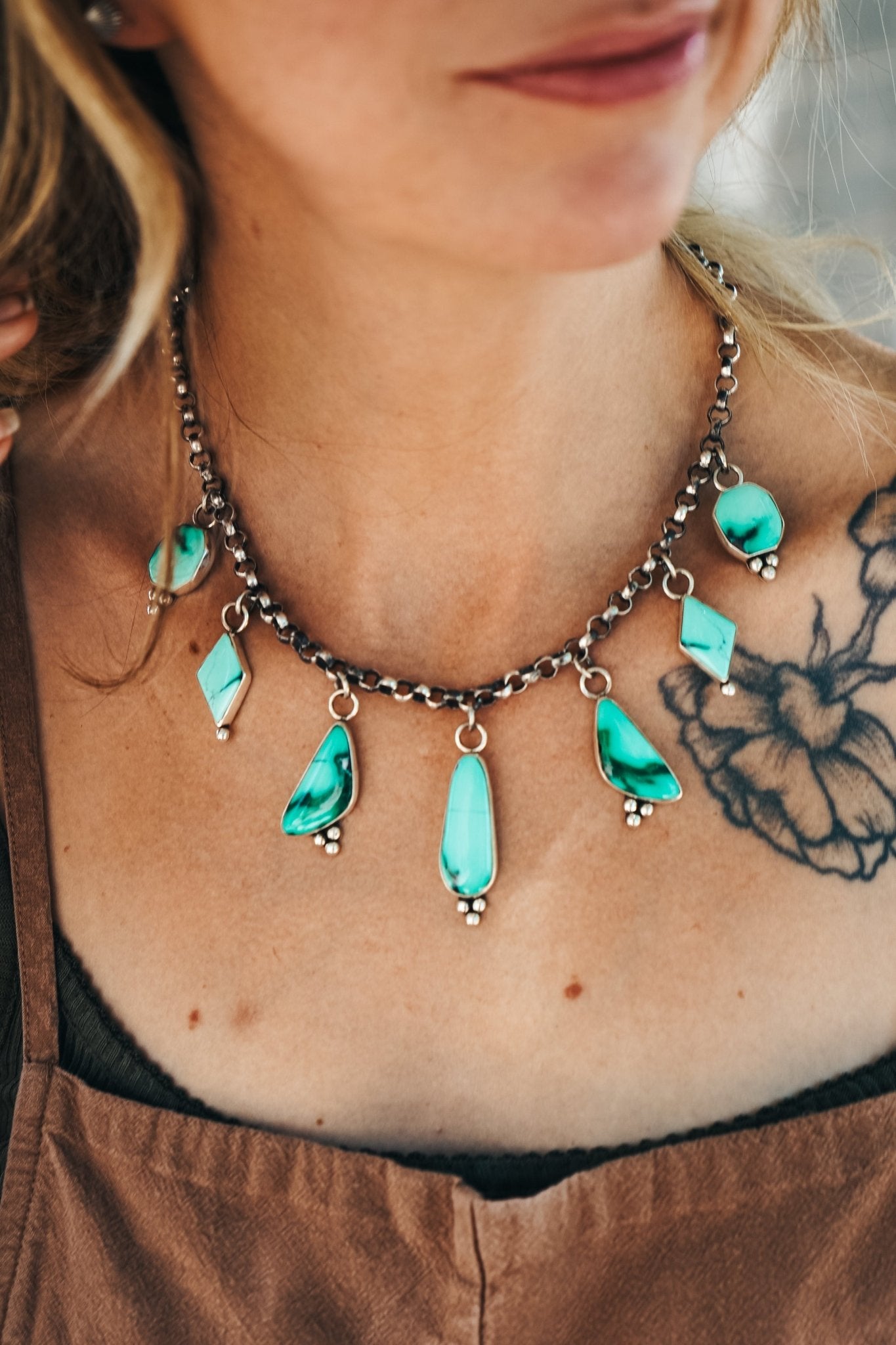 Charm Necklace in Emerald Rose - Golden Road Crafted