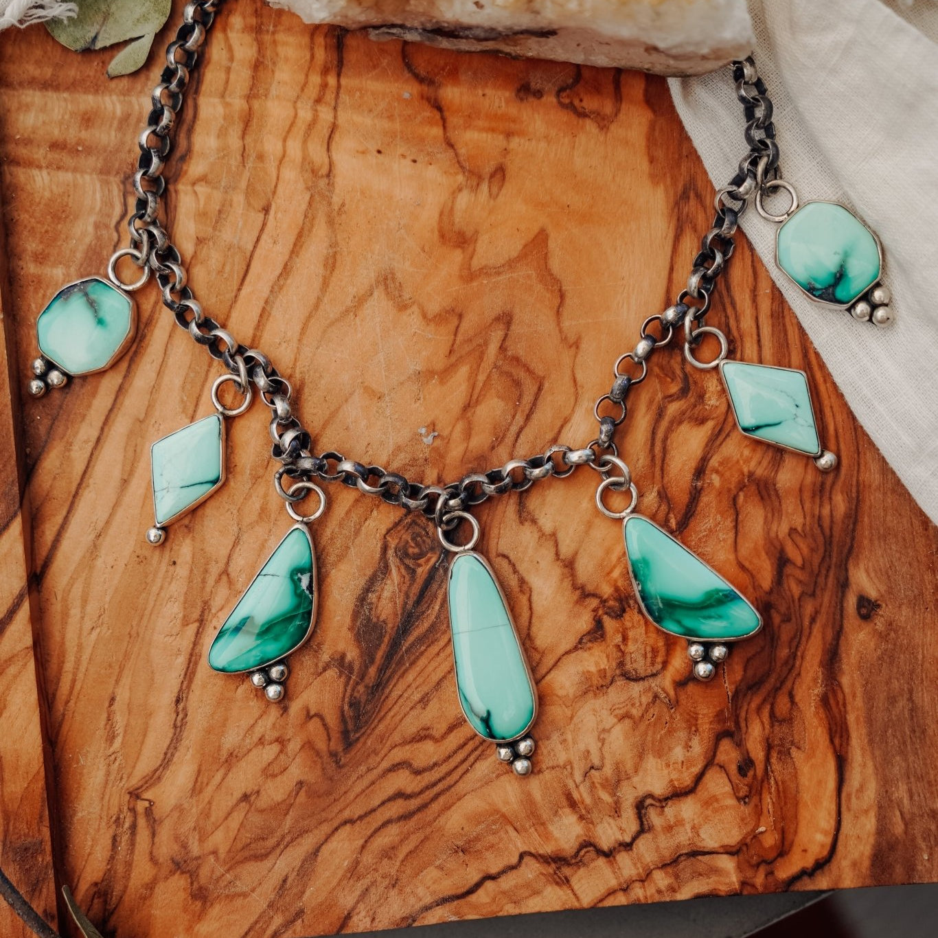 Charm Necklace in Emerald Rose - Golden Road Crafted