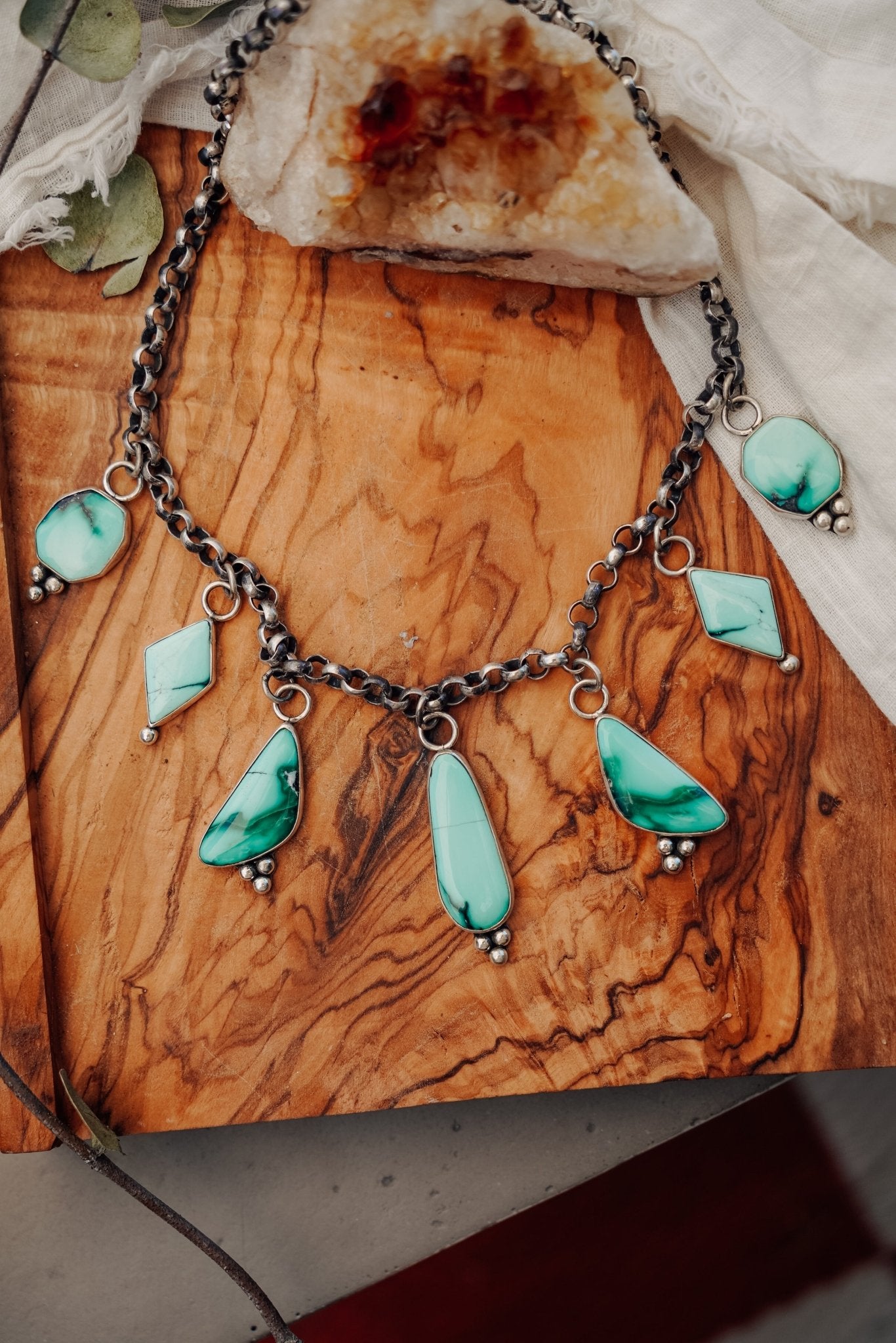 Charm Necklace in Emerald Rose - Golden Road Crafted
