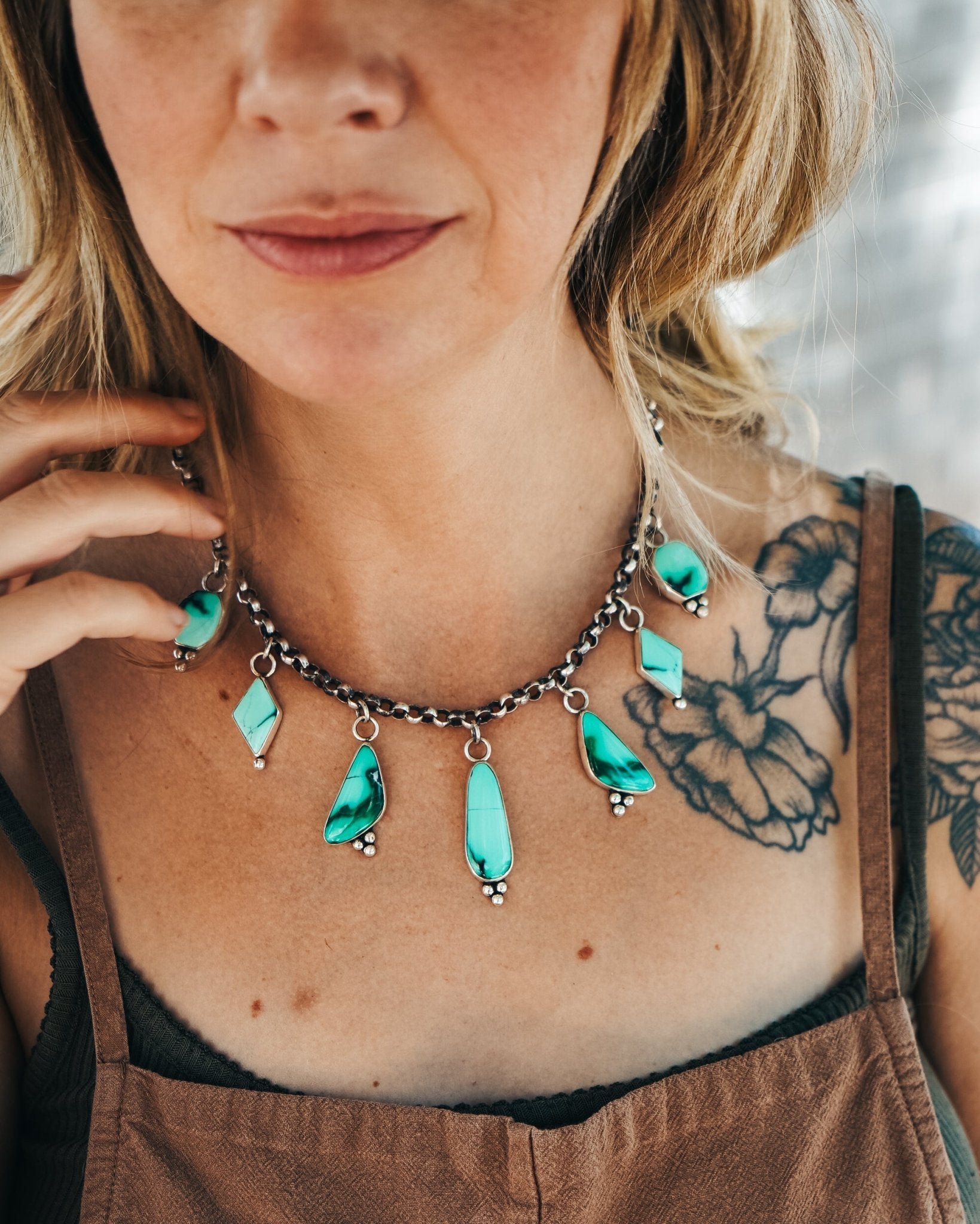 Charm Necklace in Emerald Rose - Golden Road Crafted