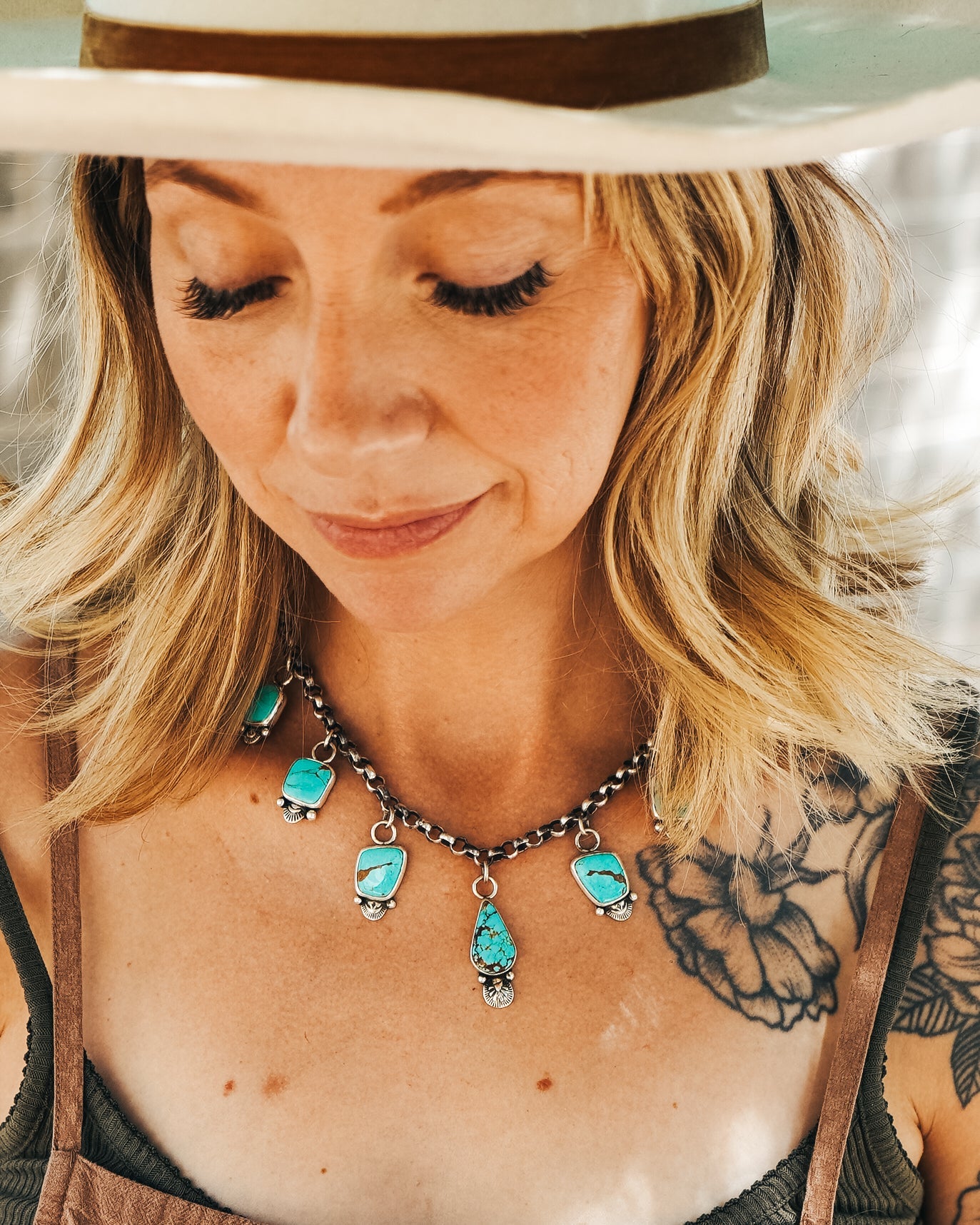 Charm Necklace in No. 8 Turquoise - Golden Road Crafted