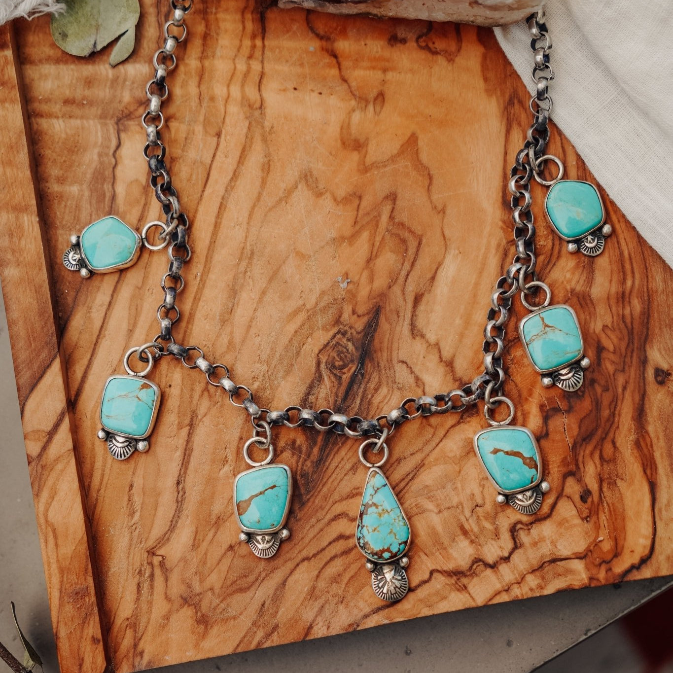 Charm Necklace in No. 8 Turquoise - Golden Road Crafted